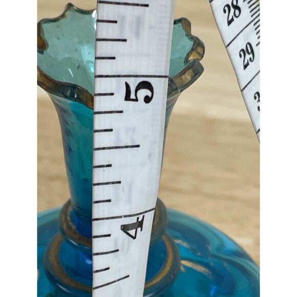 Vtg Signed Moser Art Glass Blue Coral Floral Vanity Jar with Lid Good Condition - Picture 10 of 12